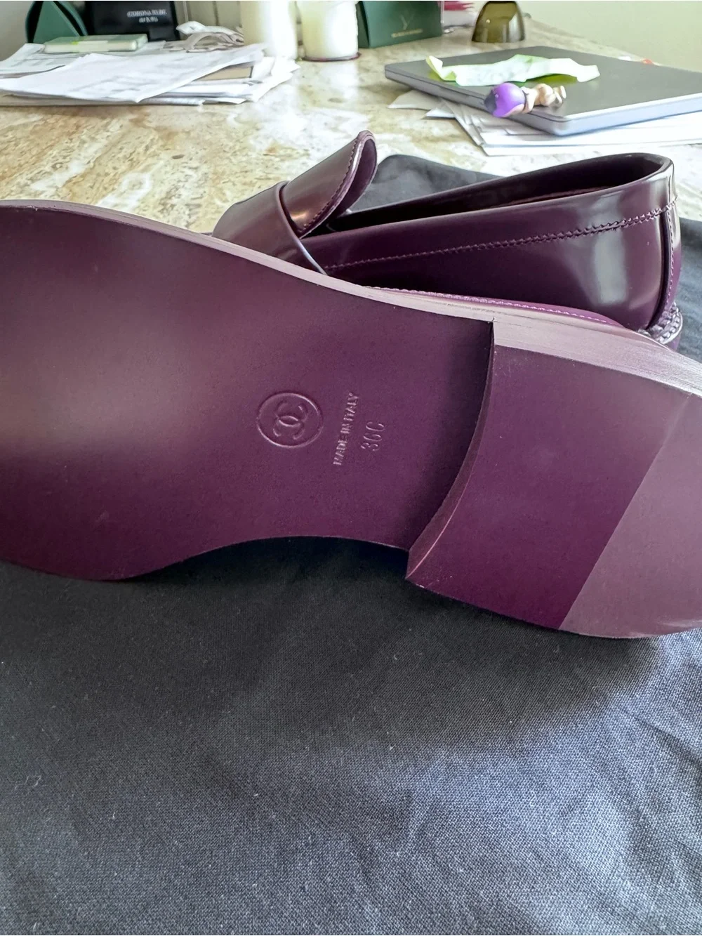 NEW CHANEL Patent Leather Loafers with Gold CC Accent